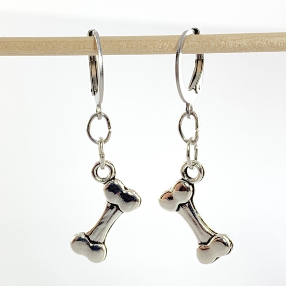 Stainless Steel Hoop Dog Bone Earrings - Picture 1 of 4